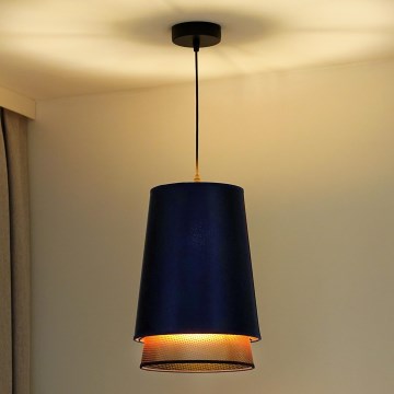Duolla - Żyrandol na lince BELL SHINY 1xE27/15W/230V śr. 25 cm niebieski/miedziany