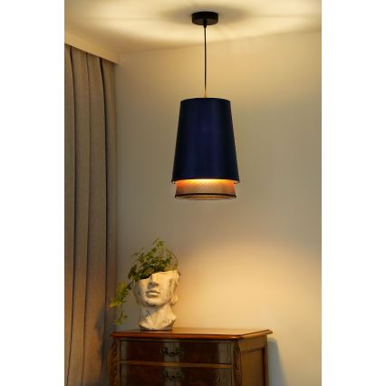 Duolla - Żyrandol na lince BELL SHINY 1xE27/15W/230V śr. 25 cm niebieski/miedziany