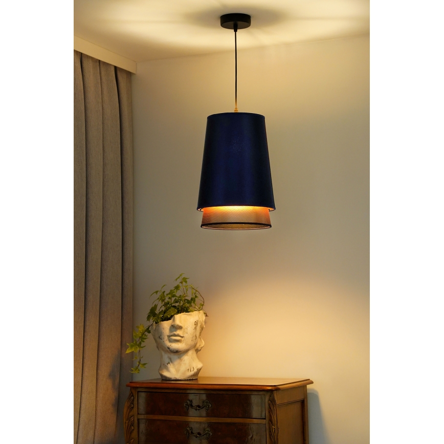 Duolla - Żyrandol na lince BELL SHINY 1xE27/15W/230V śr. 25 cm niebieski/miedziany