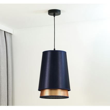 Duolla - Żyrandol na lince BELL SHINY 1xE27/15W/230V śr. 25 cm niebieski/miedziany