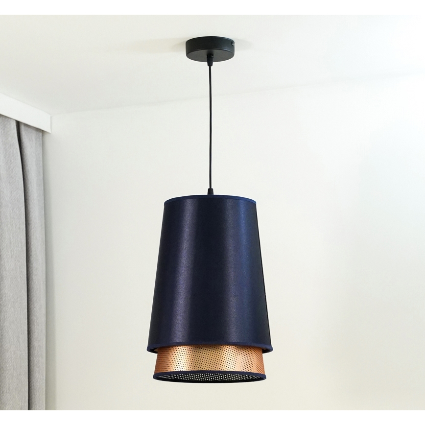 Duolla - Żyrandol na lince BELL SHINY 1xE27/15W/230V śr. 25 cm niebieski/miedziany