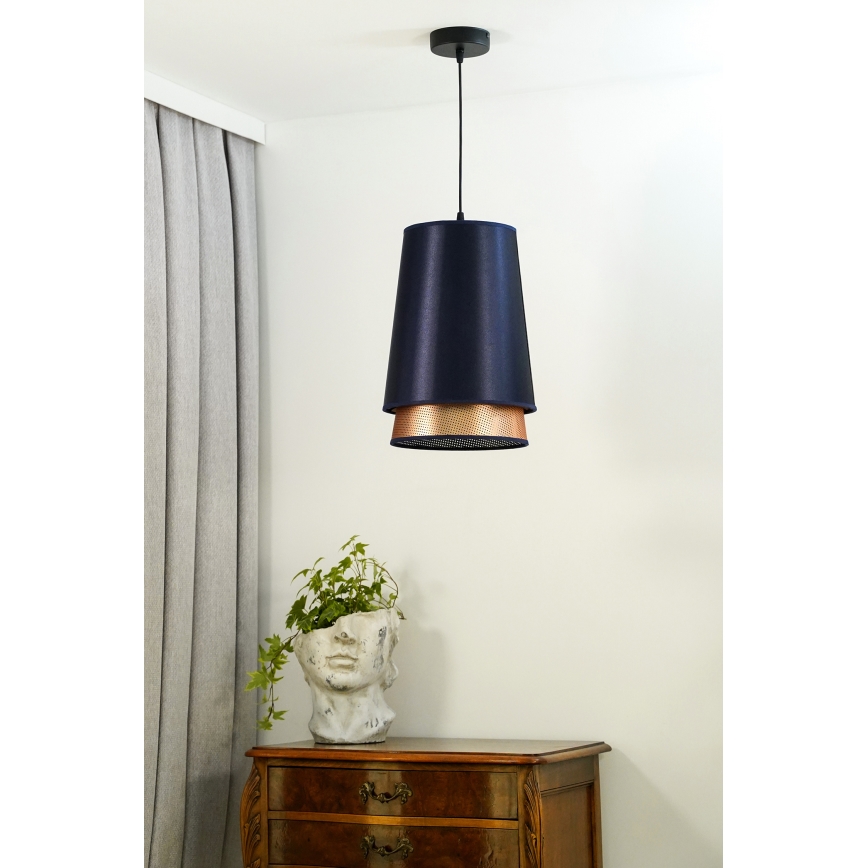 Duolla - Żyrandol na lince BELL SHINY 1xE27/15W/230V śr. 25 cm niebieski/miedziany
