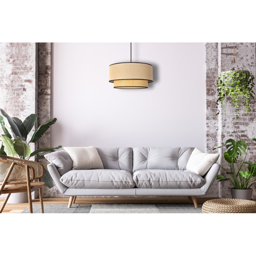 Duolla - Żyrandol na lince BOHO 1xE27/15W/230V śr. 45 cm beżowy/rattan