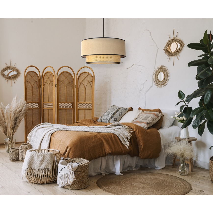 Duolla - Żyrandol na lince BOHO 1xE27/15W/230V śr. 45 cm beżowy/rattan