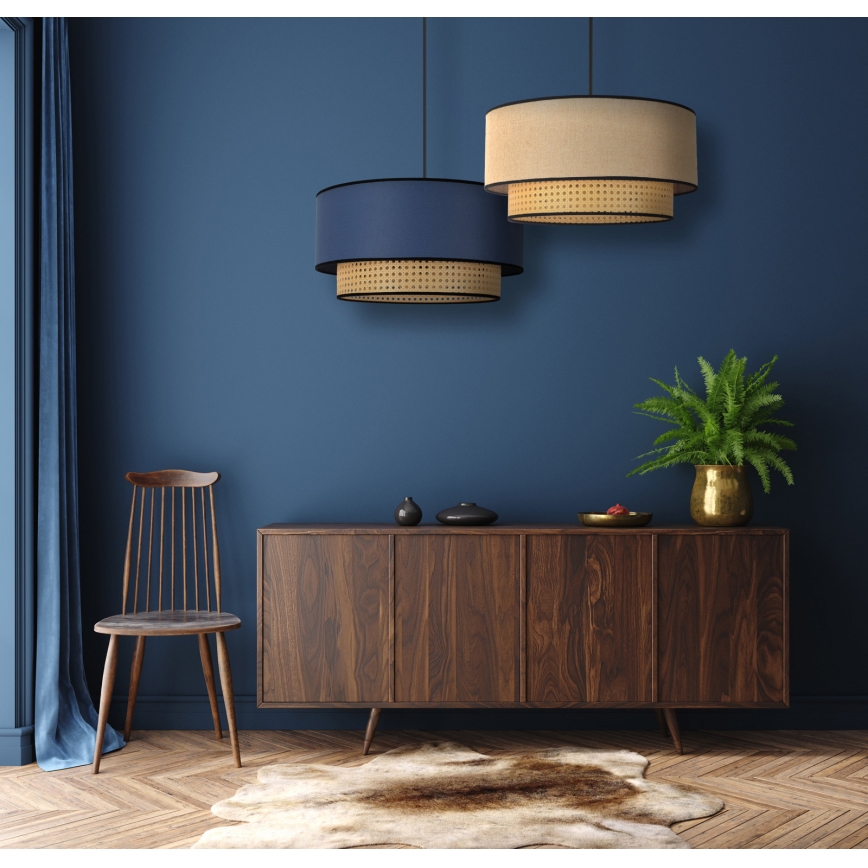 Duolla - Żyrandol na lince BOHO 1xE27/15W/230V śr. 45 cm beżowy/rattan