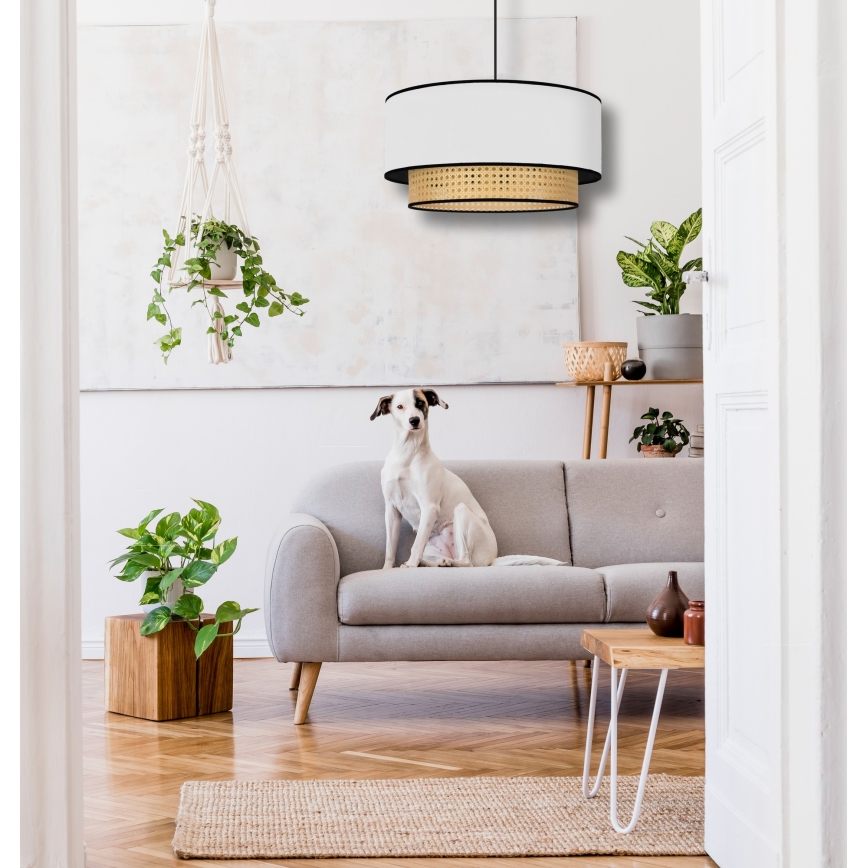 Duolla - Żyrandol na lince BOHO 1xE27/15W/230V śr. 45 cm biały/rattan