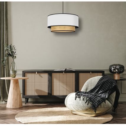 Duolla - Żyrandol na lince BOHO 1xE27/15W/230V śr. 45 cm biały/rattan
