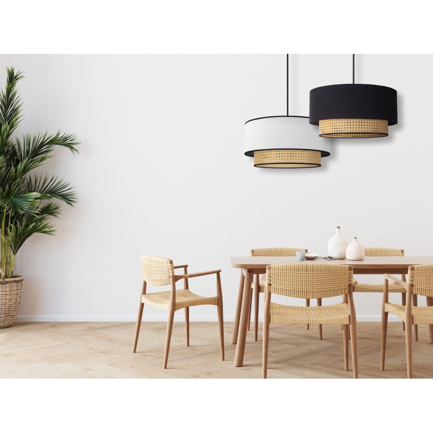 Duolla - Żyrandol na lince BOHO 1xE27/15W/230V śr. 45 cm biały/rattan