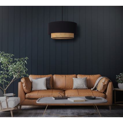 Duolla - Żyrandol na lince BOHO 1xE27/15W/230V śr. 45 cm czarny/rattan