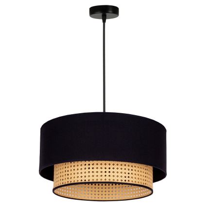 Duolla - Żyrandol na lince BOHO 1xE27/15W/230V śr. 45 cm czarny/rattan