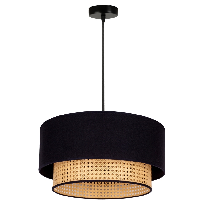 Duolla - Żyrandol na lince BOHO 1xE27/15W/230V śr. 45 cm czarny/rattan