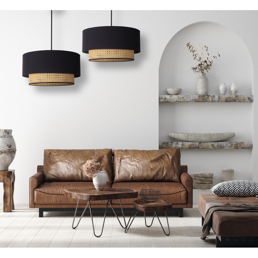 Duolla - Żyrandol na lince BOHO 1xE27/15W/230V śr. 45 cm czarny/rattan