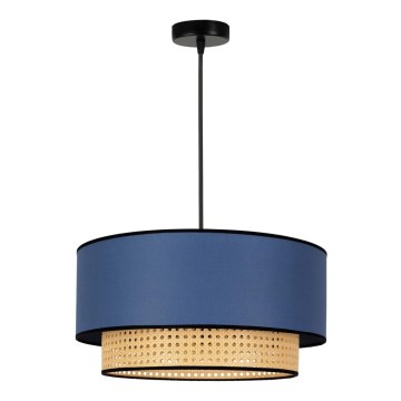 Duolla - Żyrandol na lince BOHO 1xE27/15W/230V śr. 45 cm niebieski/rattan