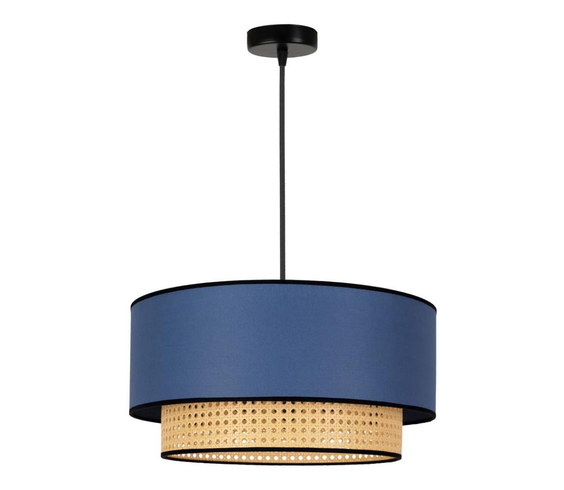 - Żyrandol na lince BOHO 1xE27/15W/230V śr. 45 cm niebieski/rattan