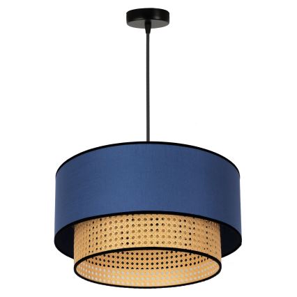 Duolla - Żyrandol na lince BOHO 1xE27/15W/230V śr. 45 cm niebieski/rattan