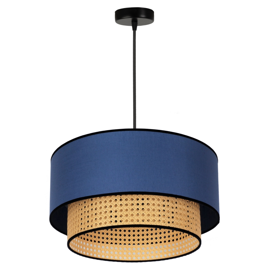 Duolla - Żyrandol na lince BOHO 1xE27/15W/230V śr. 45 cm niebieski/rattan