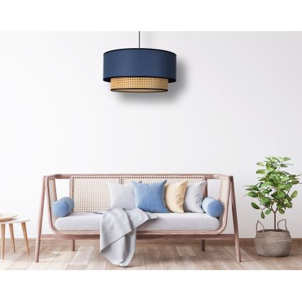 Duolla - Żyrandol na lince BOHO 1xE27/15W/230V śr. 45 cm niebieski/rattan