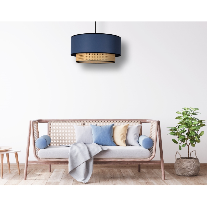 Duolla - Żyrandol na lince BOHO 1xE27/15W/230V śr. 45 cm niebieski/rattan