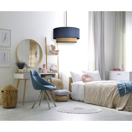 Duolla - Żyrandol na lince BOHO 1xE27/15W/230V śr. 45 cm niebieski/rattan