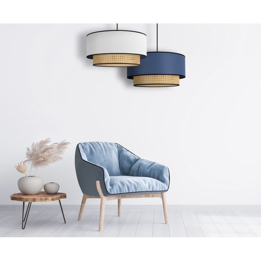 Duolla - Żyrandol na lince BOHO 1xE27/15W/230V śr. 45 cm niebieski/rattan