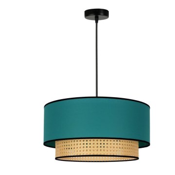Duolla - Żyrandol na lince BOHO 1xE27/15W/230V śr. 45 cm turkusowy/rattan