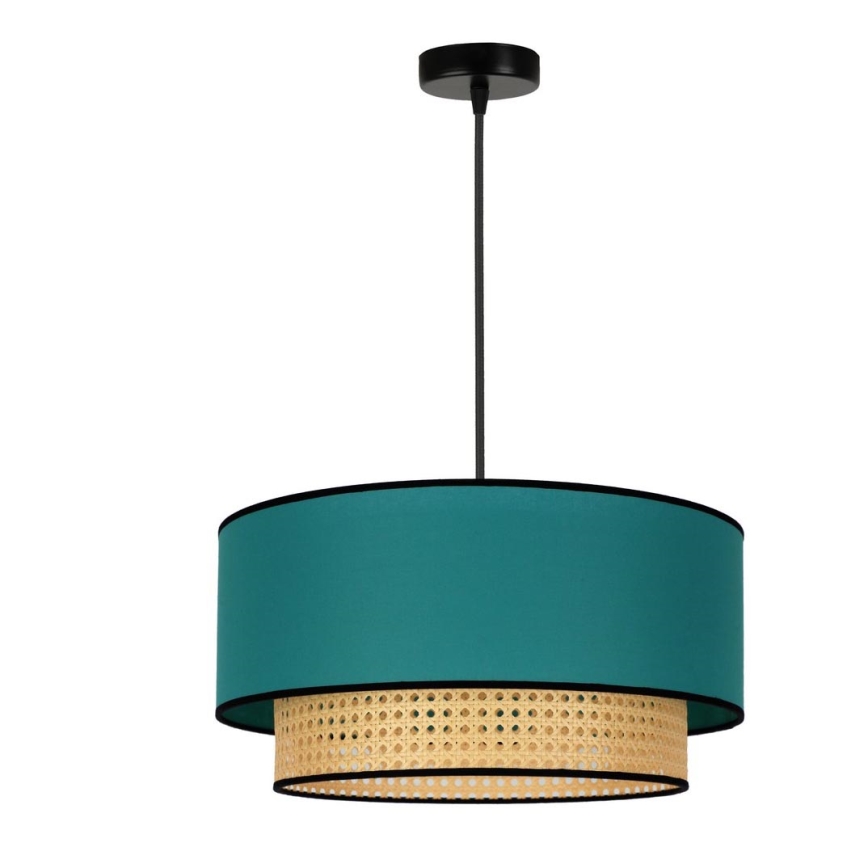 Duolla - Żyrandol na lince BOHO 1xE27/15W/230V śr. 45 cm turkusowy/rattan