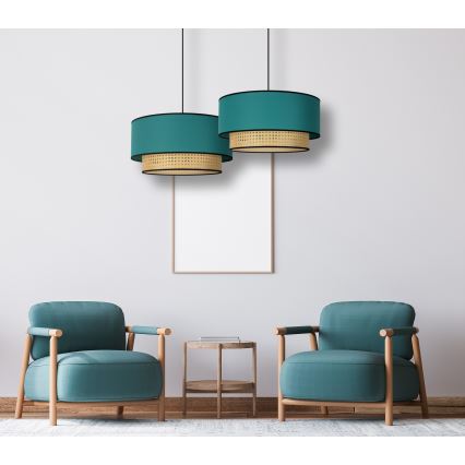Duolla - Żyrandol na lince BOHO 1xE27/15W/230V śr. 45 cm turkusowy/rattan