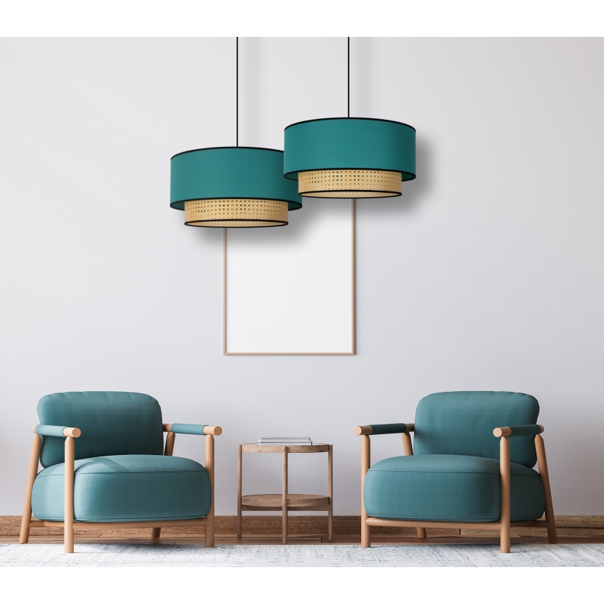 Duolla - Żyrandol na lince BOHO 1xE27/15W/230V śr. 45 cm turkusowy/rattan