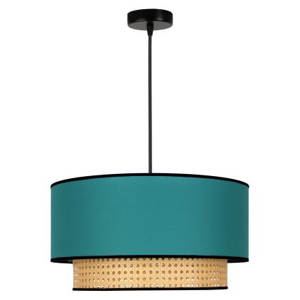Duolla - Żyrandol na lince BOHO 1xE27/15W/230V śr. 45 cm turkusowy/rattan