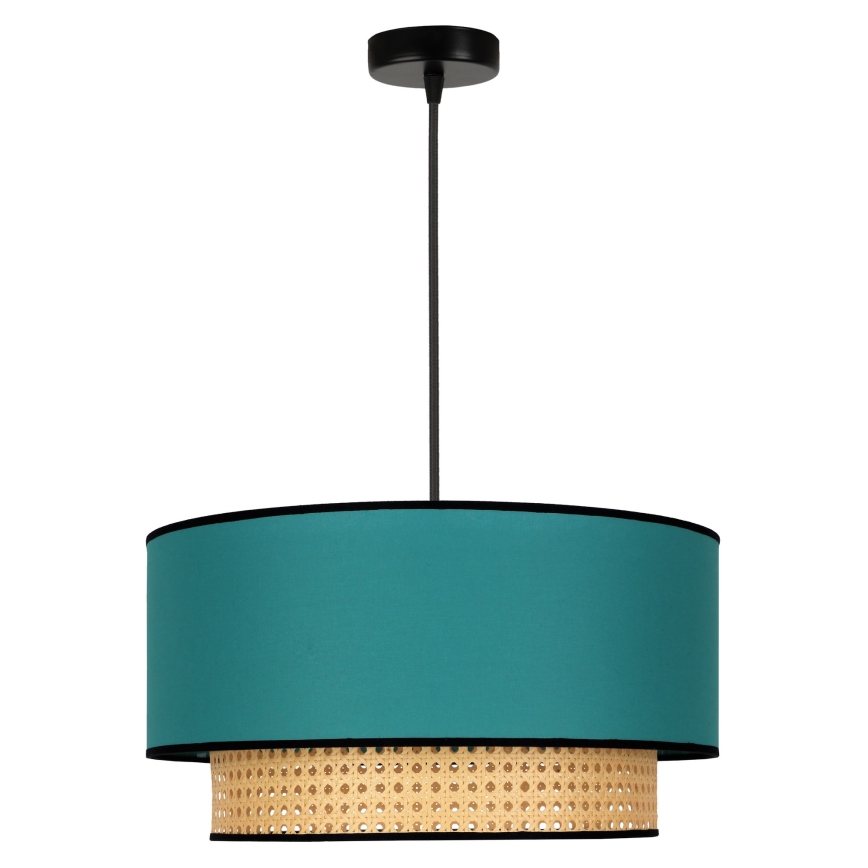 Duolla - Żyrandol na lince BOHO 1xE27/15W/230V śr. 45 cm turkusowy/rattan