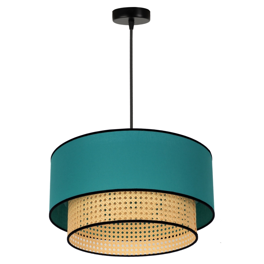 Duolla - Żyrandol na lince BOHO 1xE27/15W/230V śr. 45 cm turkusowy/rattan