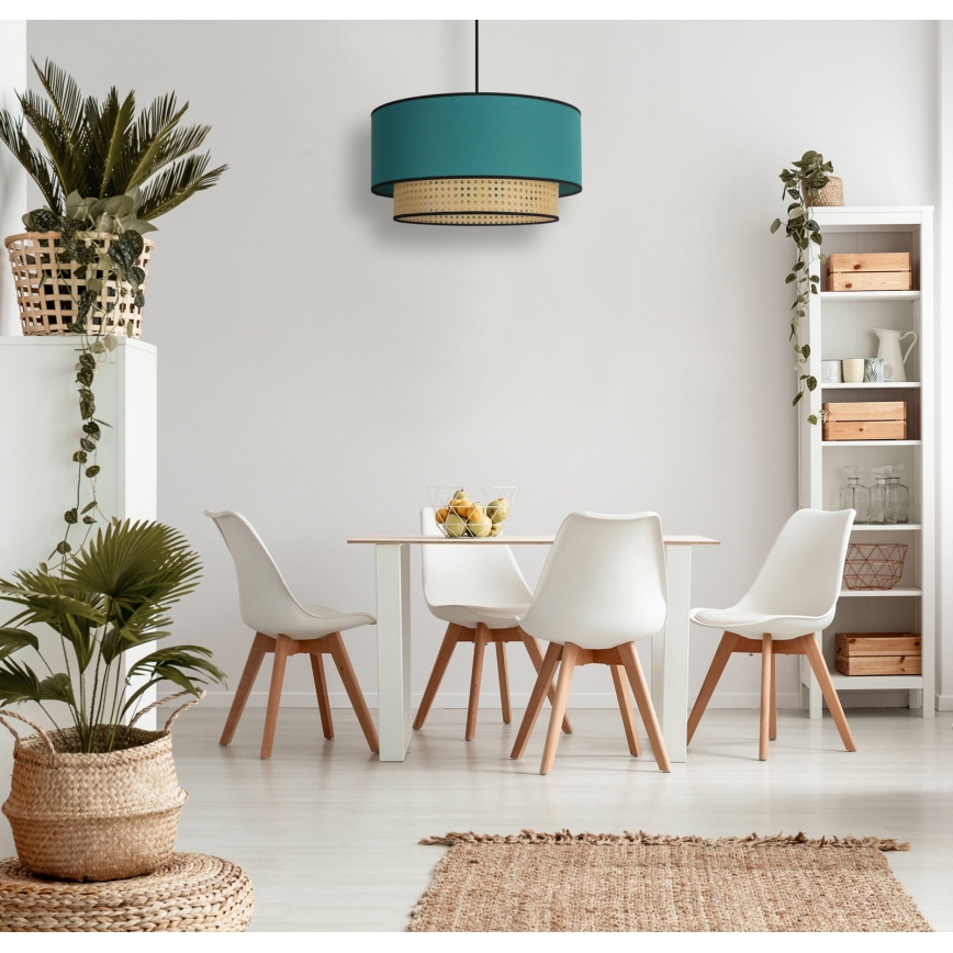 Duolla - Żyrandol na lince BOHO 1xE27/15W/230V śr. 45 cm turkusowy/rattan
