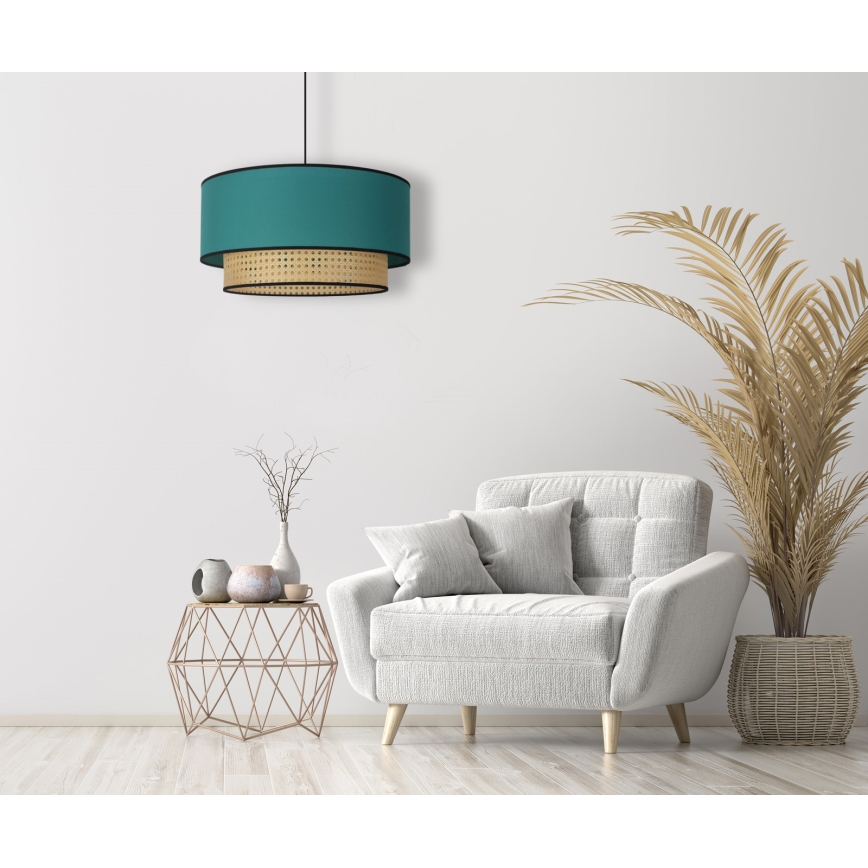 Duolla - Żyrandol na lince BOHO 1xE27/15W/230V śr. 45 cm turkusowy/rattan