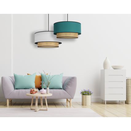 Duolla - Żyrandol na lince BOHO 1xE27/15W/230V śr. 45 cm turkusowy/rattan