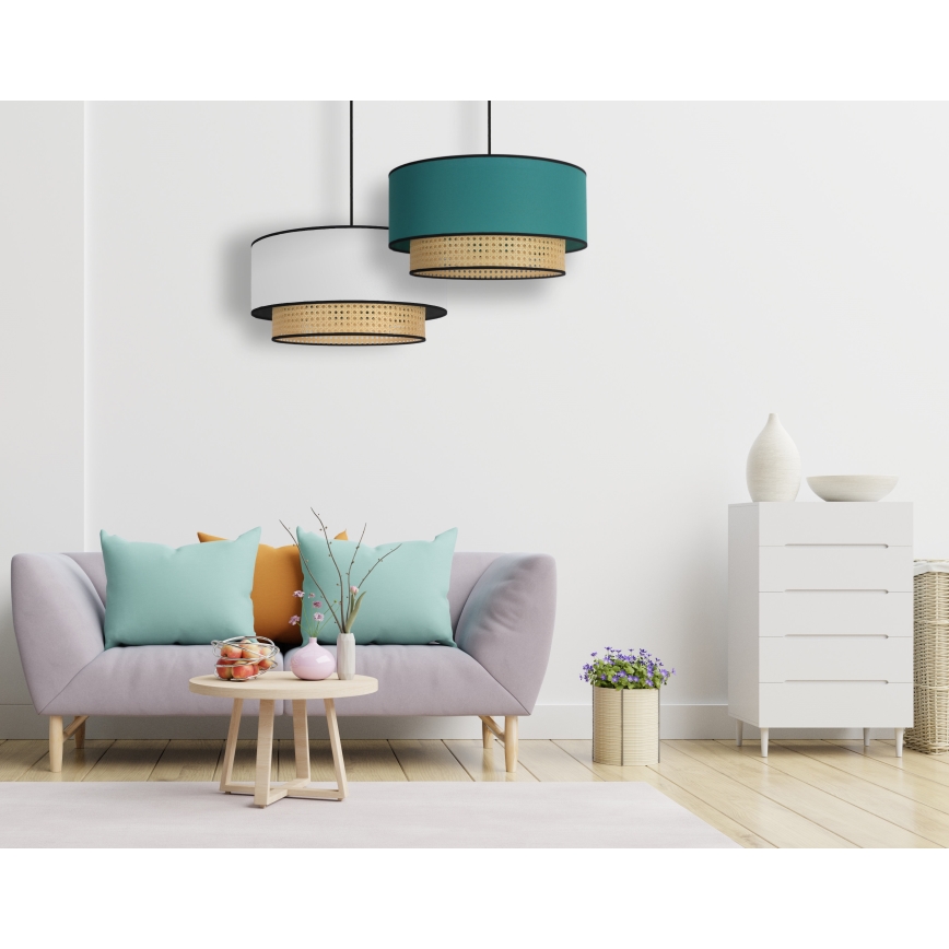 Duolla - Żyrandol na lince BOHO 1xE27/15W/230V śr. 45 cm turkusowy/rattan