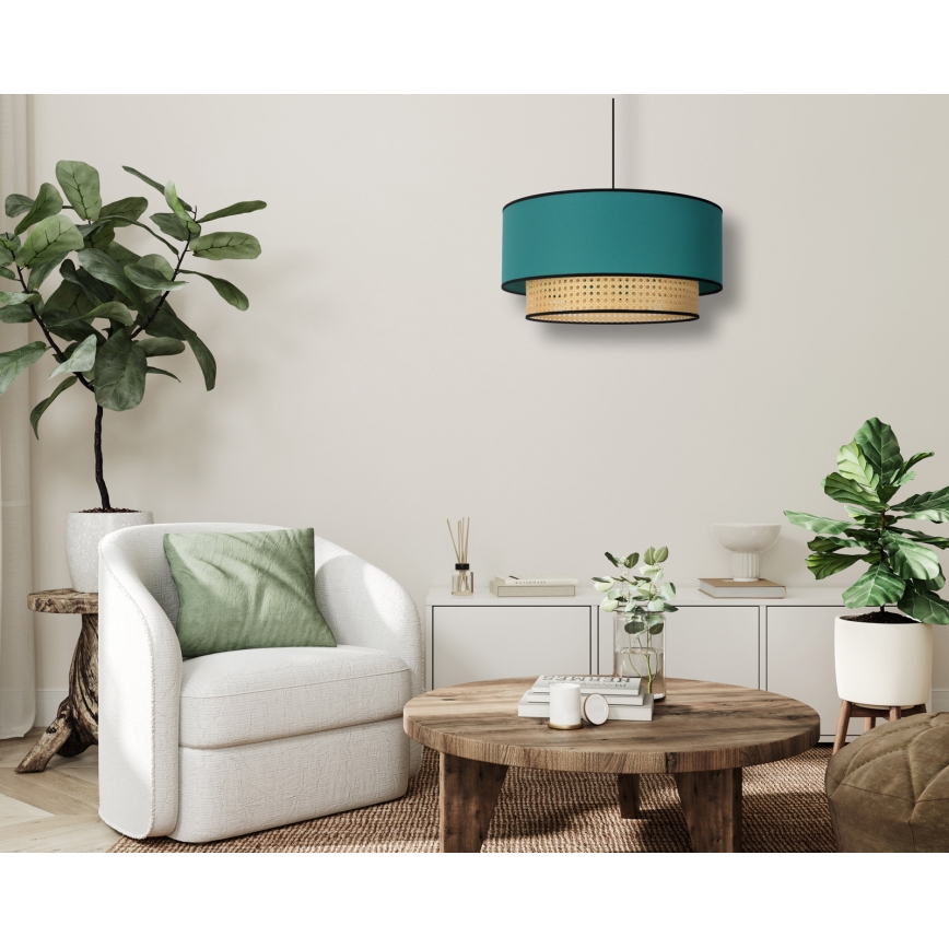Duolla - Żyrandol na lince BOHO 1xE27/15W/230V śr. 45 cm turkusowy/rattan