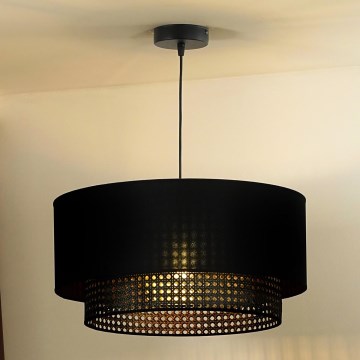 Duolla - Żyrandol na lince BOHO RATTAN 1xE27/15W/230V śr. 45 cm czarny