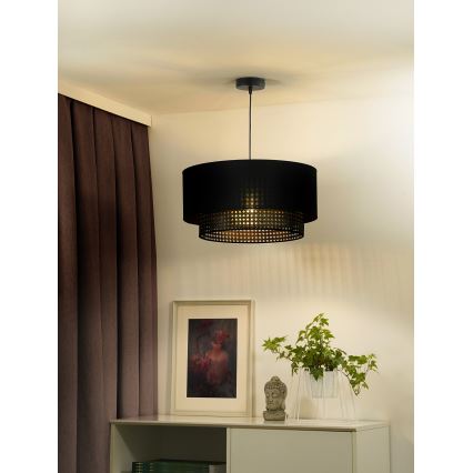 Duolla - Żyrandol na lince BOHO RATTAN 1xE27/15W/230V śr. 45 cm czarny