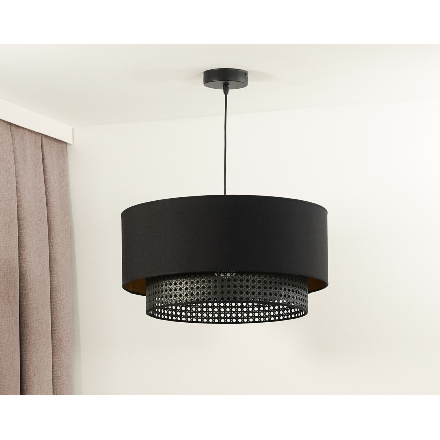 Duolla - Żyrandol na lince BOHO RATTAN 1xE27/15W/230V śr. 45 cm czarny