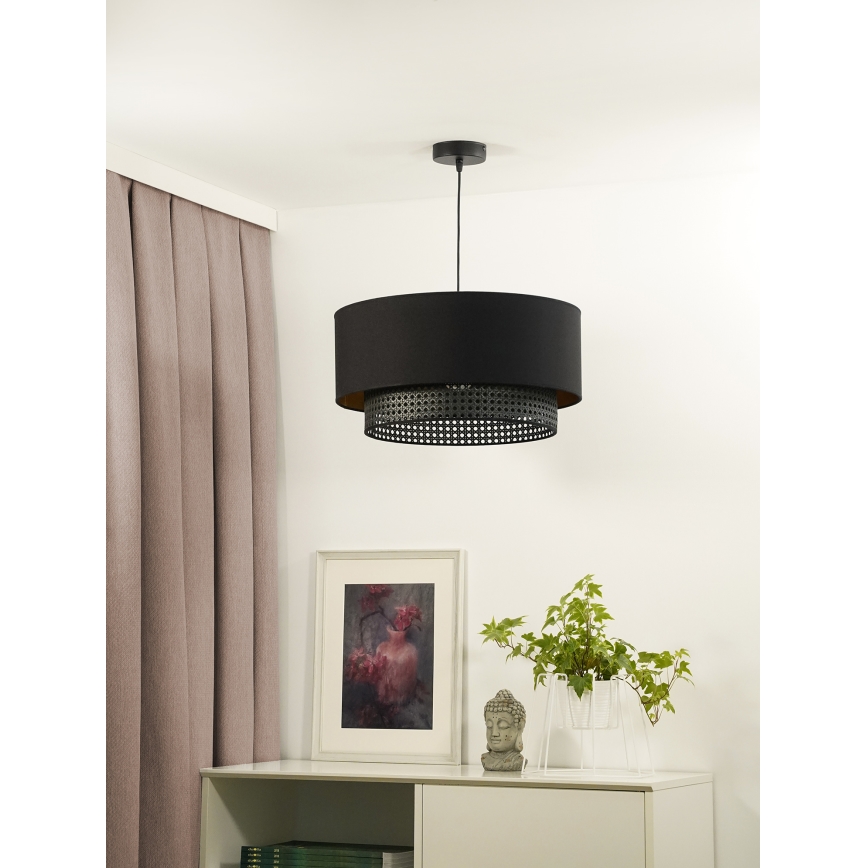 Duolla - Żyrandol na lince BOHO RATTAN 1xE27/15W/230V śr. 45 cm czarny