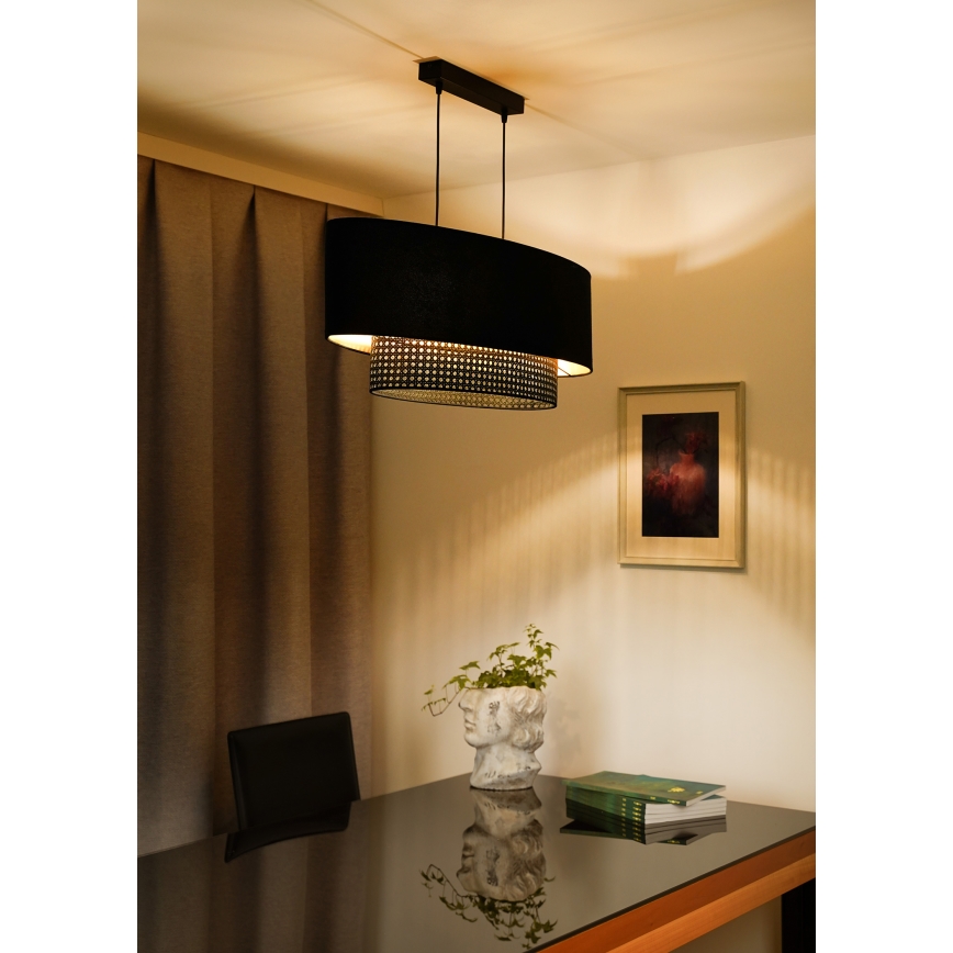 Duolla - Żyrandol na lince DOUBLE OVAL RATTAN 2xE27/15W/230V czarny/rattan