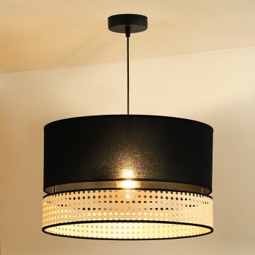 Duolla - Żyrandol na lince DOUBLE RATTAN 1xE27/15W/230V śr. 40 cm czarny/beżowy