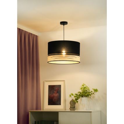 Duolla - Żyrandol na lince DOUBLE RATTAN 1xE27/15W/230V śr. 40 cm czarny/beżowy