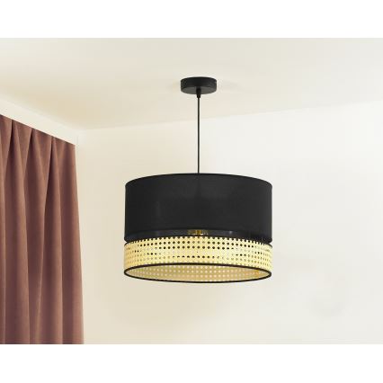 Duolla - Żyrandol na lince DOUBLE RATTAN 1xE27/15W/230V śr. 40 cm czarny/beżowy