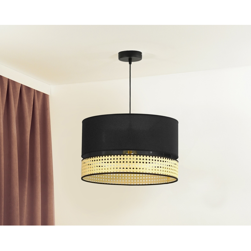 Duolla - Żyrandol na lince DOUBLE RATTAN 1xE27/15W/230V śr. 40 cm czarny/beżowy