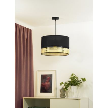Duolla - Żyrandol na lince DOUBLE RATTAN 1xE27/15W/230V śr. 40 cm czarny/beżowy