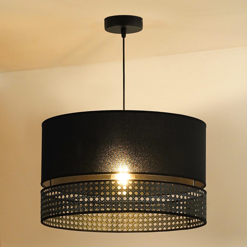 Duolla - Żyrandol na lince DOUBLE RATTAN 1xE27/15W/230V śr. 40 cm czarny