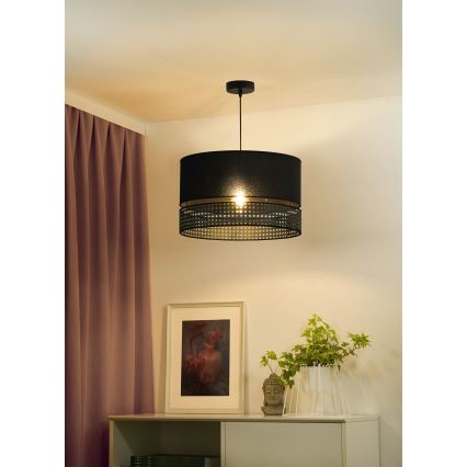 Duolla - Żyrandol na lince DOUBLE RATTAN 1xE27/15W/230V śr. 40 cm czarny