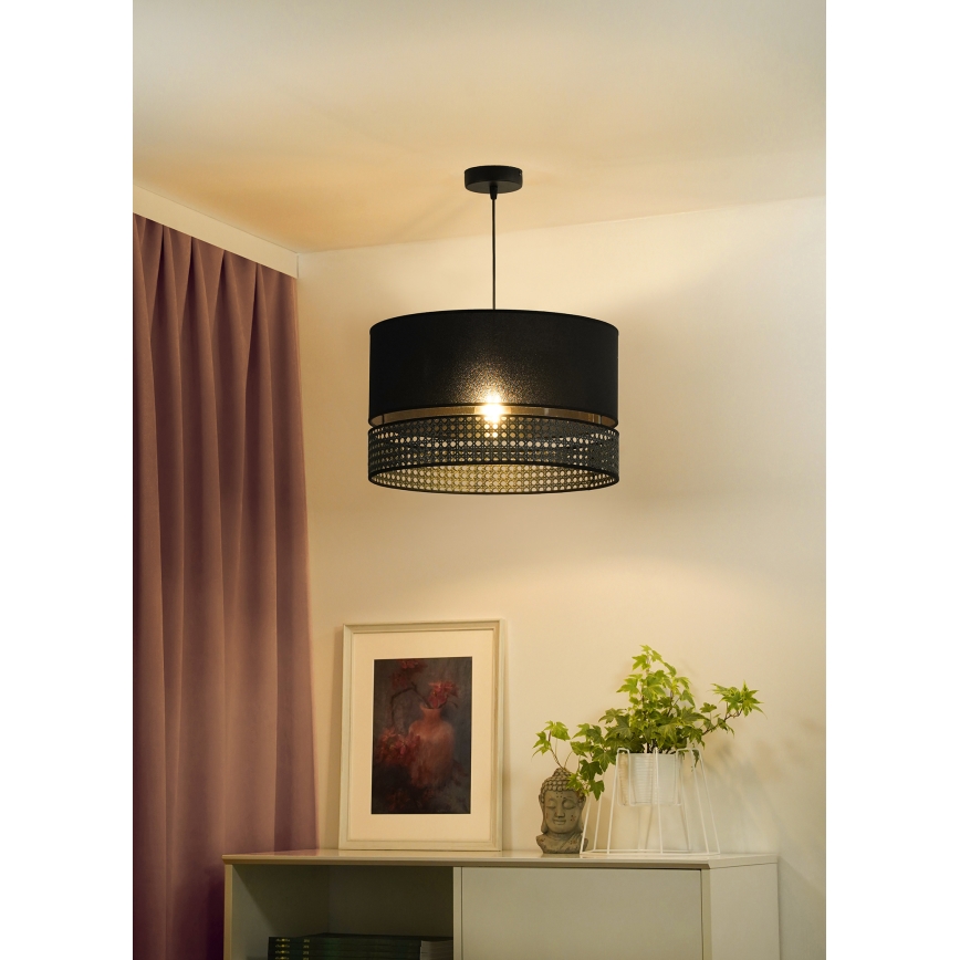 Duolla - Żyrandol na lince DOUBLE RATTAN 1xE27/15W/230V śr. 40 cm czarny