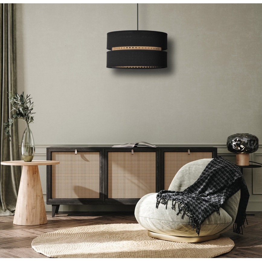 Duolla - Żyrandol na lince DUO 1xE27/15W/230V śr. 40 cm czarny/rattan